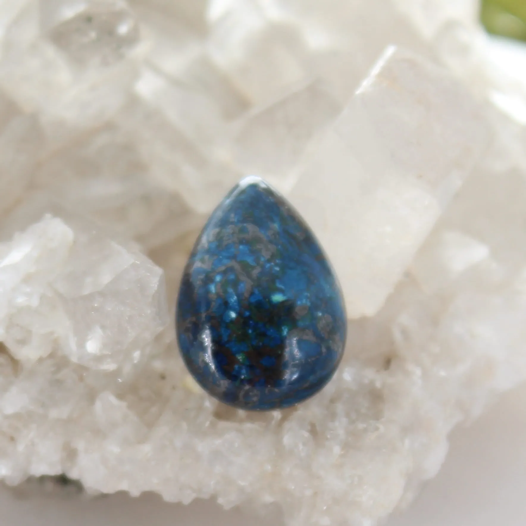 Large Teardrop Shattuckite Cabochon with Flat Back