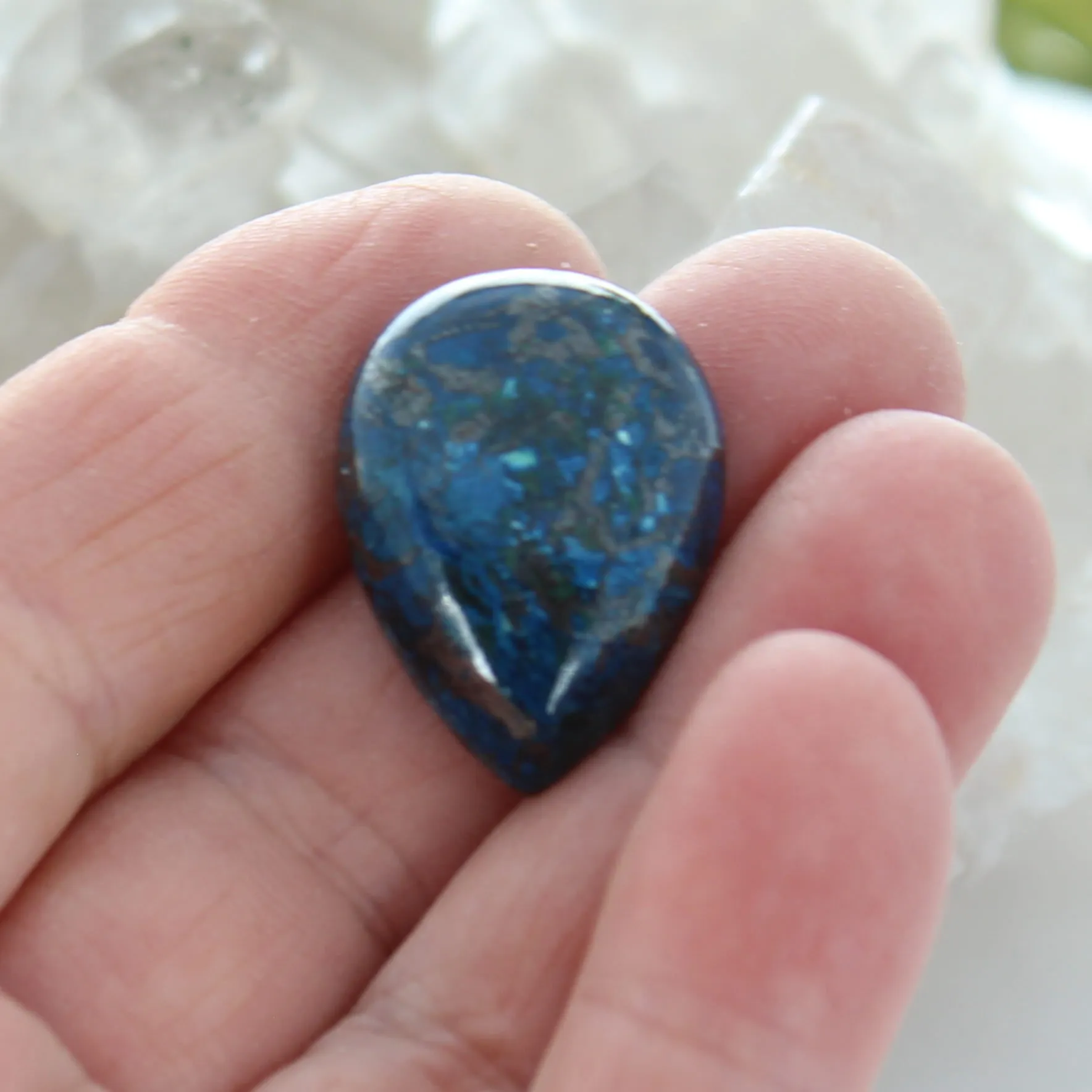 Large Teardrop Shattuckite Cabochon with Flat Back