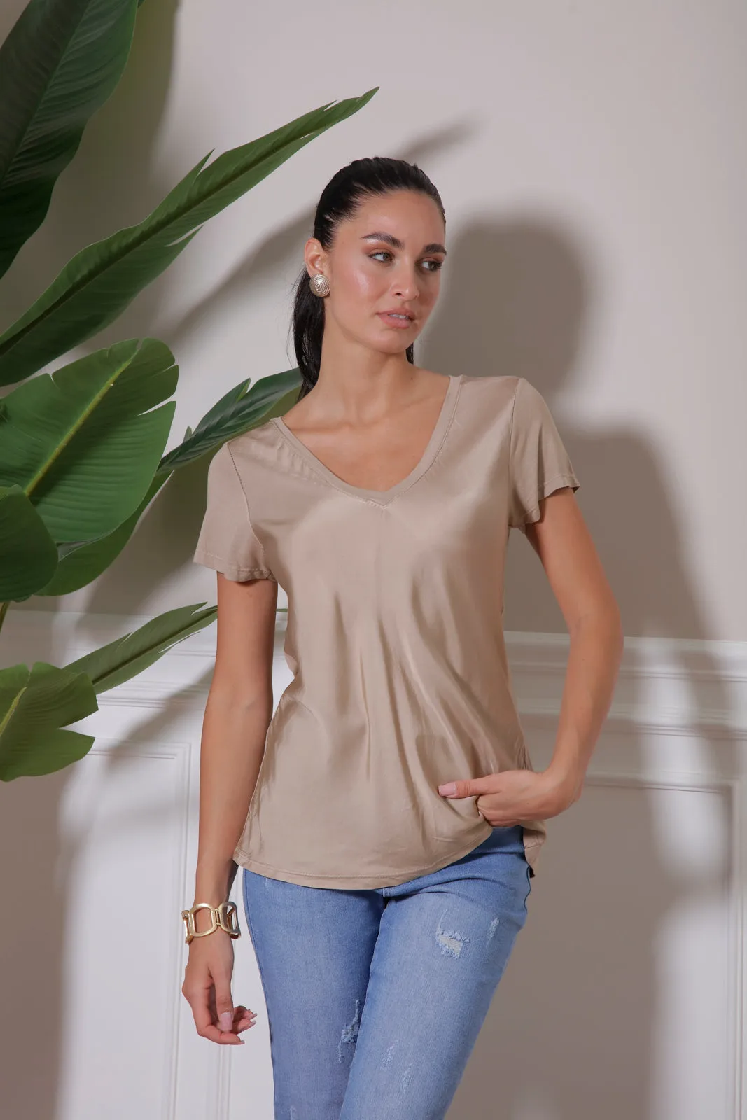 Short Sleeve Silk and Viscose Blouse