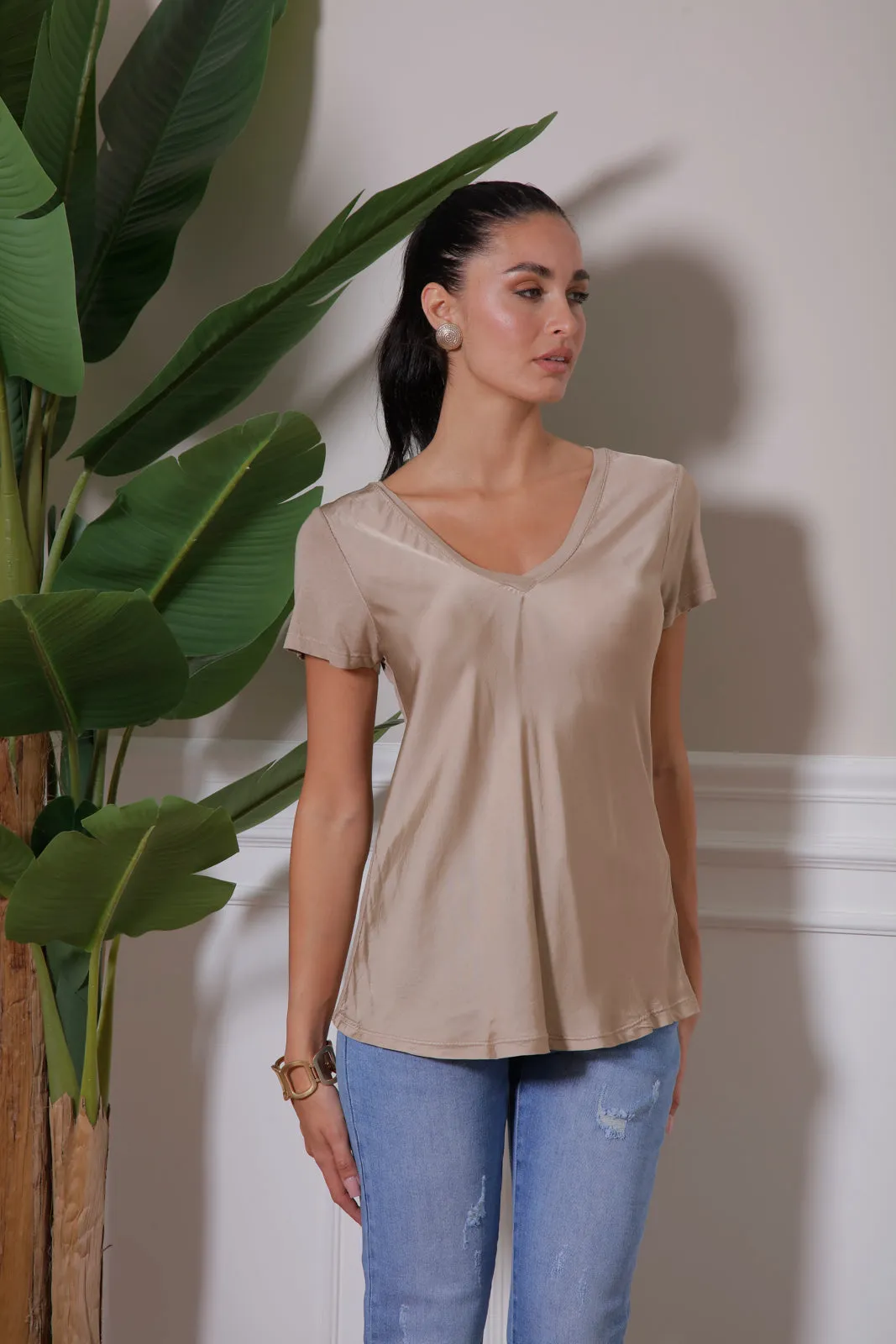 Short Sleeve Silk and Viscose Blouse