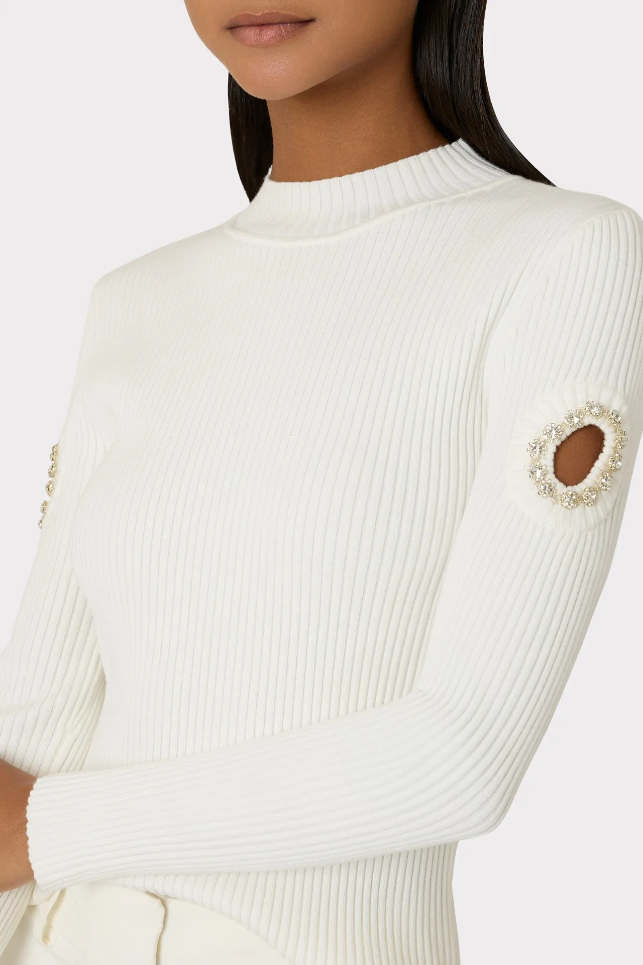 Shoulder Cut Out Knit Mock Neck