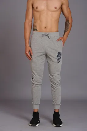 Skull & I Don’t Care Printed Grey Joggers for Men