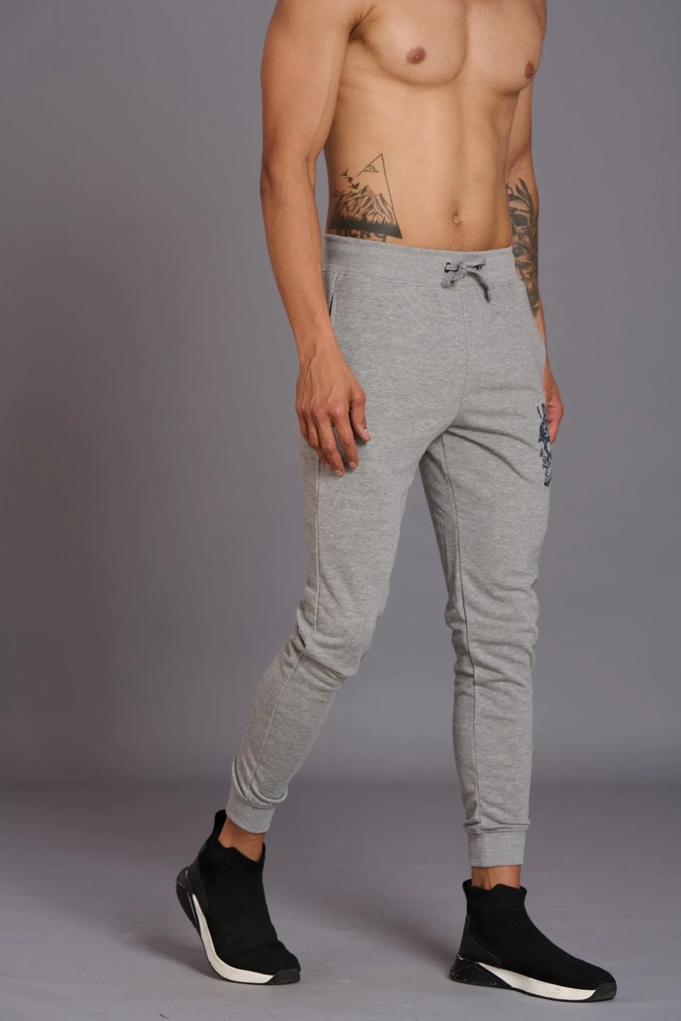 Skull & I Don’t Care Printed Grey Joggers for Men