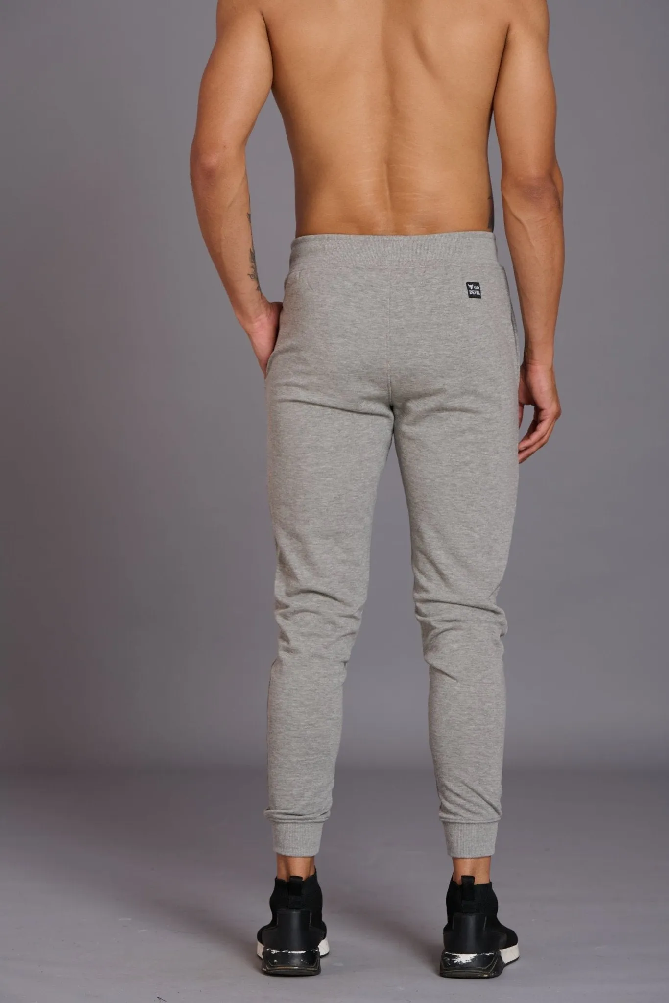 Skull & I Don’t Care Printed Grey Joggers for Men