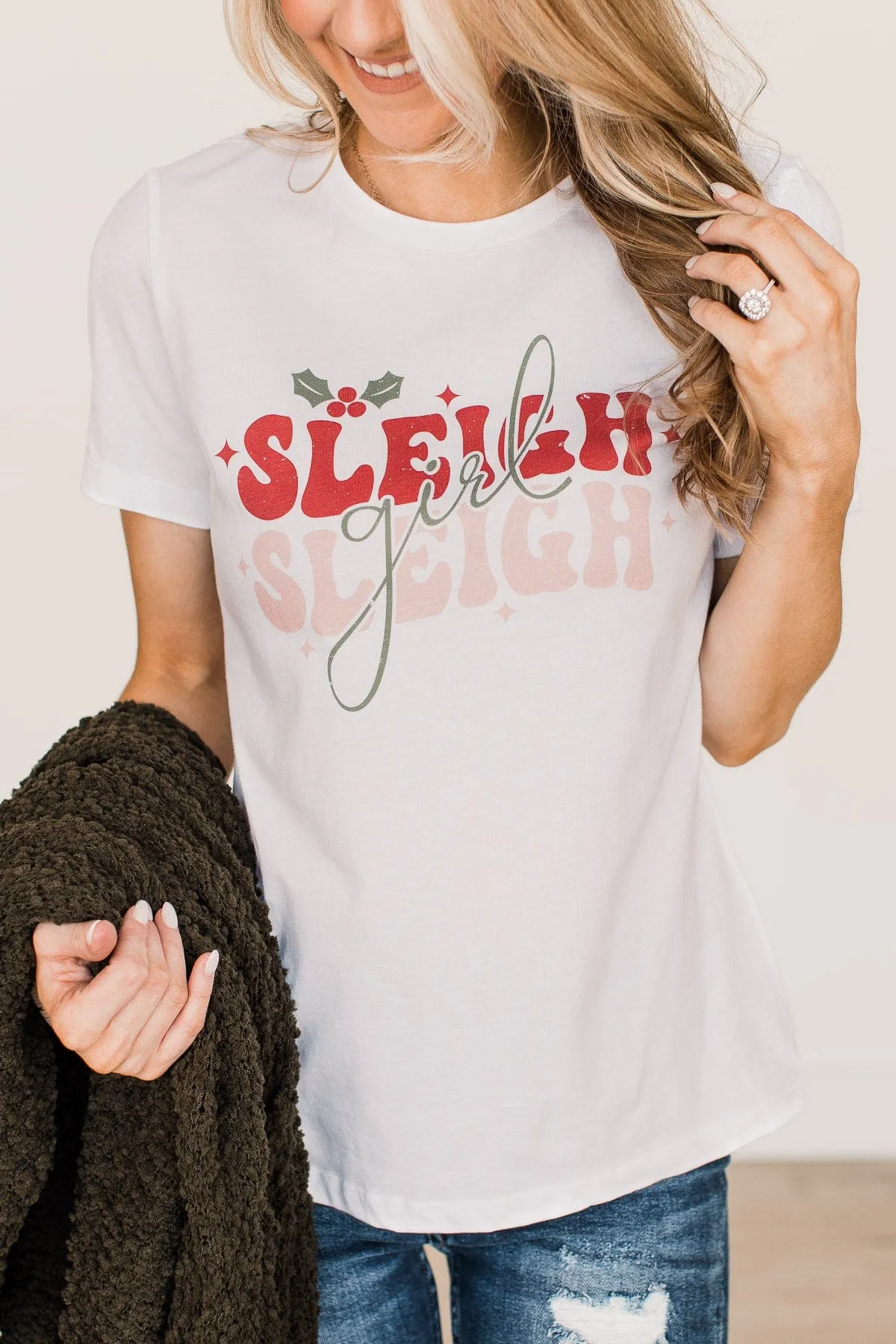 White Graphic Tee for Sleigh Girls