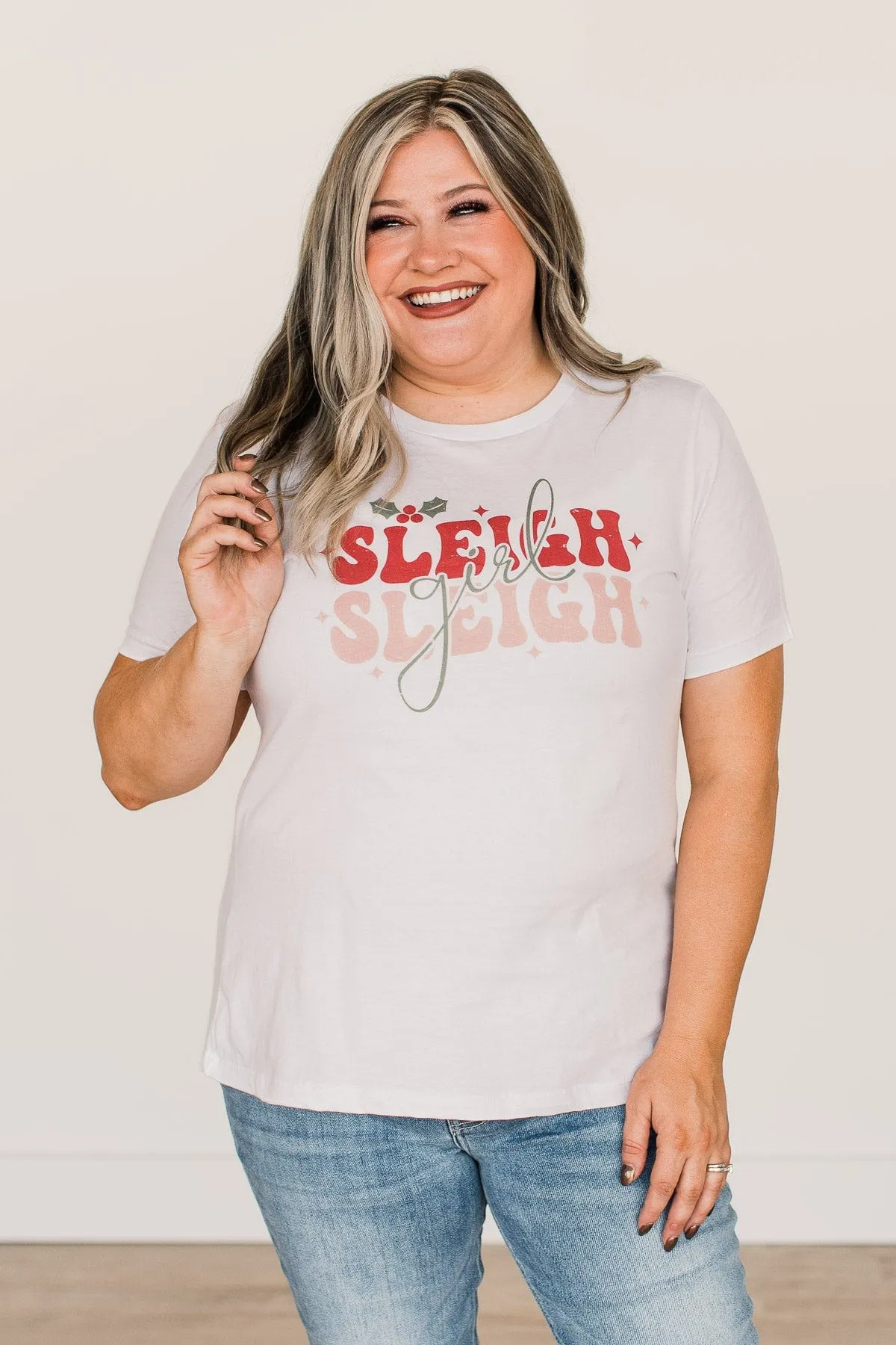 White Graphic Tee for Sleigh Girls