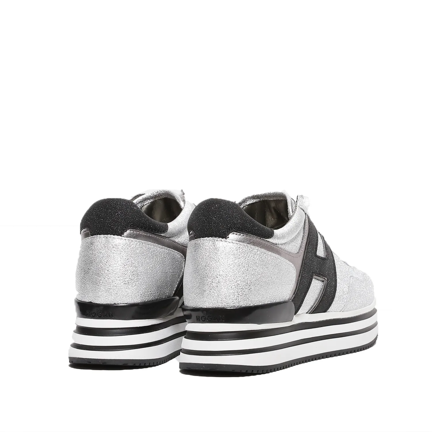 Grey Silver Metallic Leather Sneakers H222 Midi