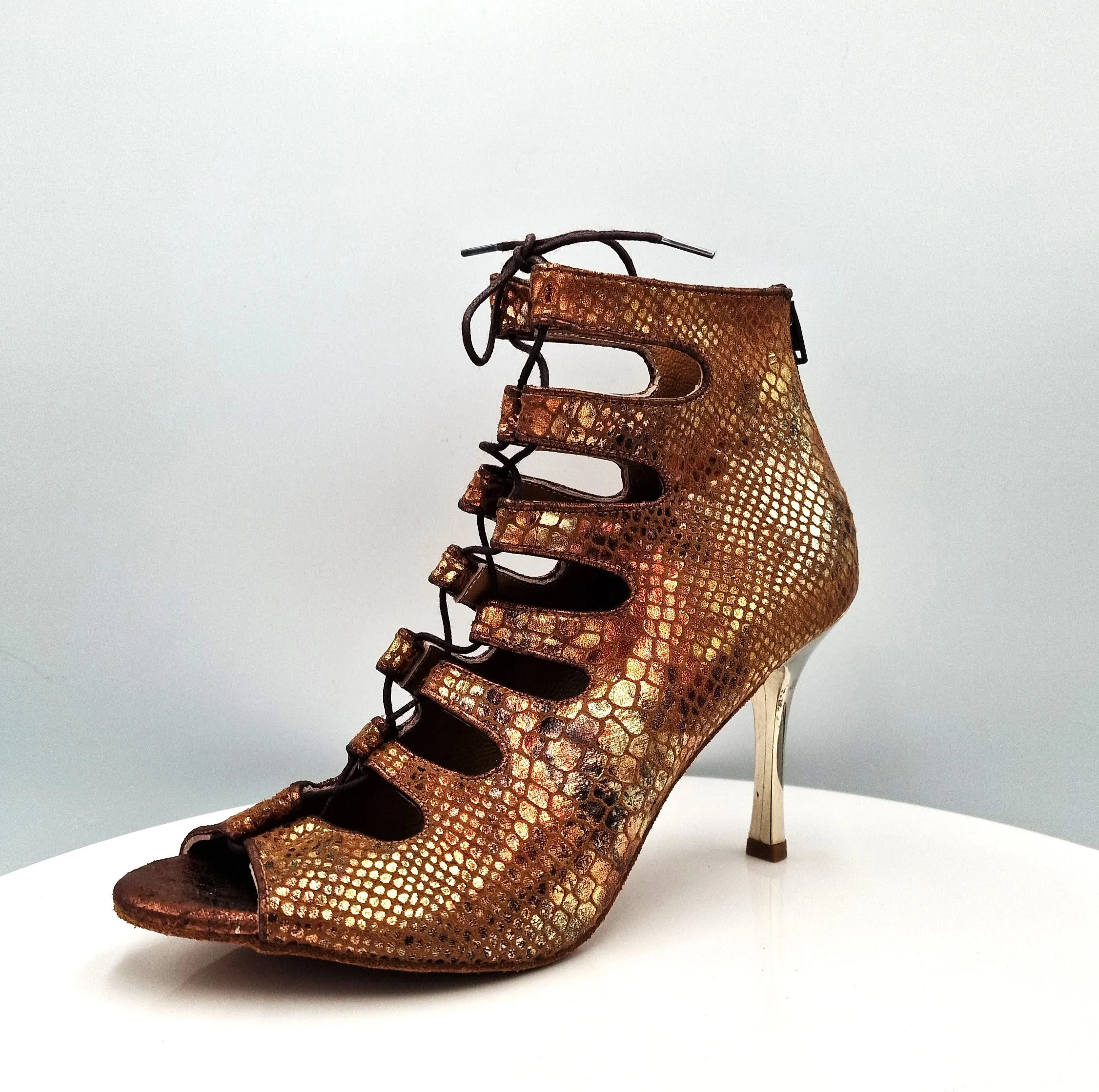 Brown Snake Print Wide Heel Sandals