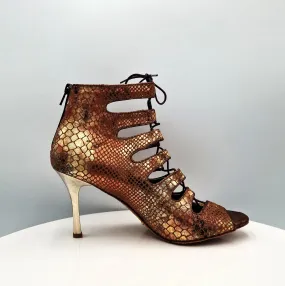 Brown Snake Print Wide Heel Sandals