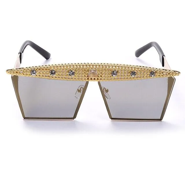 Square Frame Vintage Zircon Crystal Rhinestone Sunglasses for Women