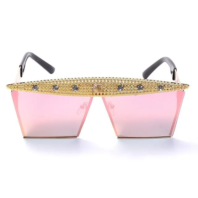 Square Frame Vintage Zircon Crystal Rhinestone Sunglasses for Women