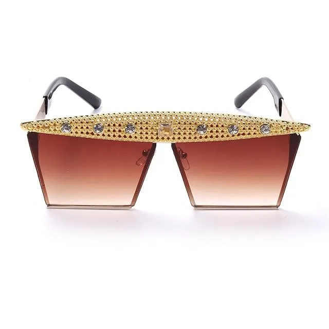 Square Frame Vintage Zircon Crystal Rhinestone Sunglasses for Women