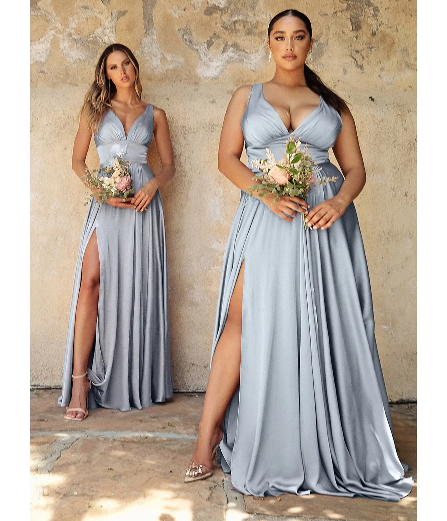 Steel Blue Glam Satin Bridesmaid Dress by Cinderella Divine.