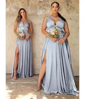 Steel Blue Glam Satin Bridesmaid Dress by Cinderella Divine.