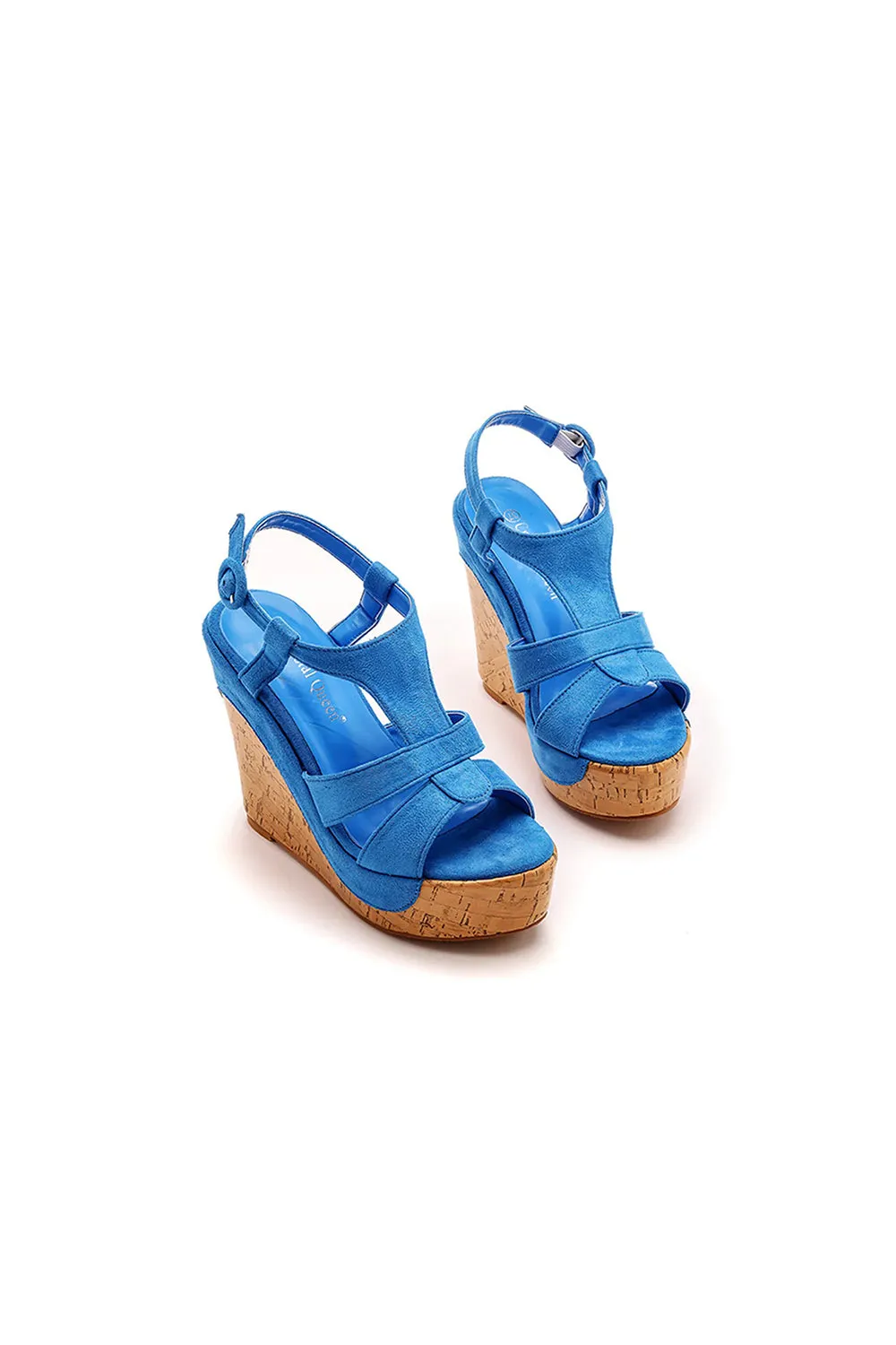 Suede Wood Grain Peep Toe Platform Wedges Sandals