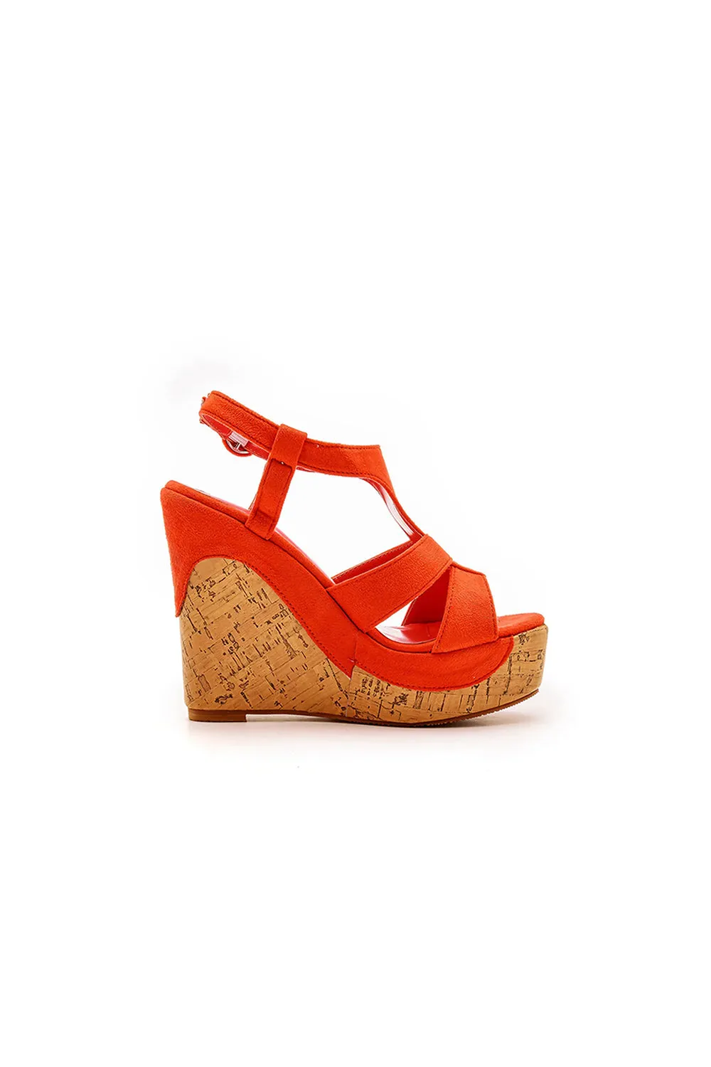 Suede Wood Grain Peep Toe Platform Wedges Sandals