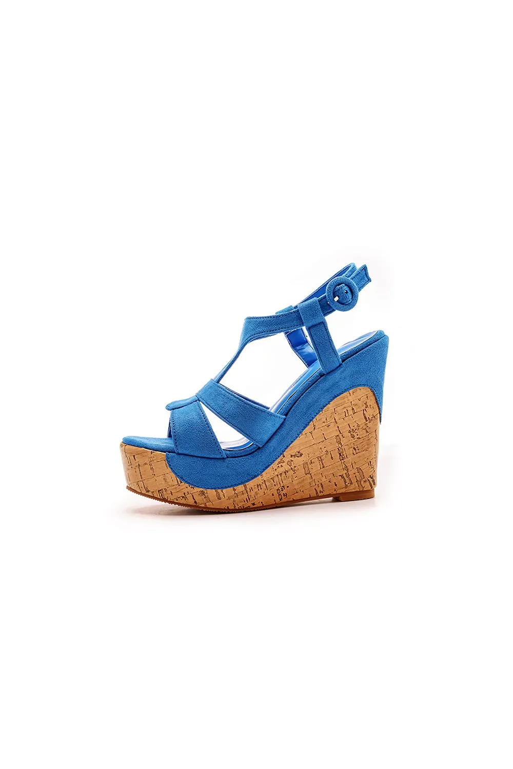 Suede Wood Grain Peep Toe Platform Wedges Sandals