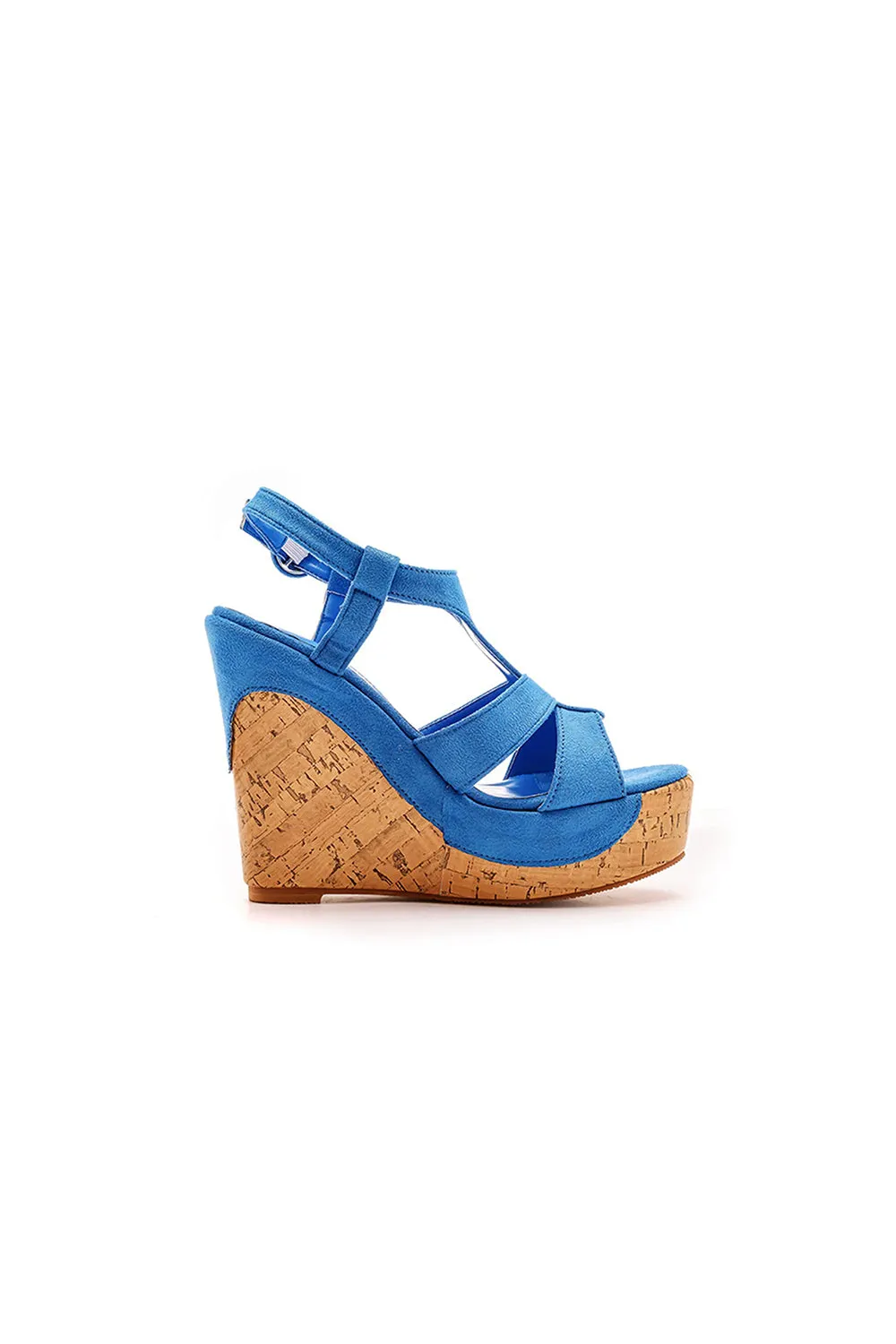 Suede Wood Grain Peep Toe Platform Wedges Sandals