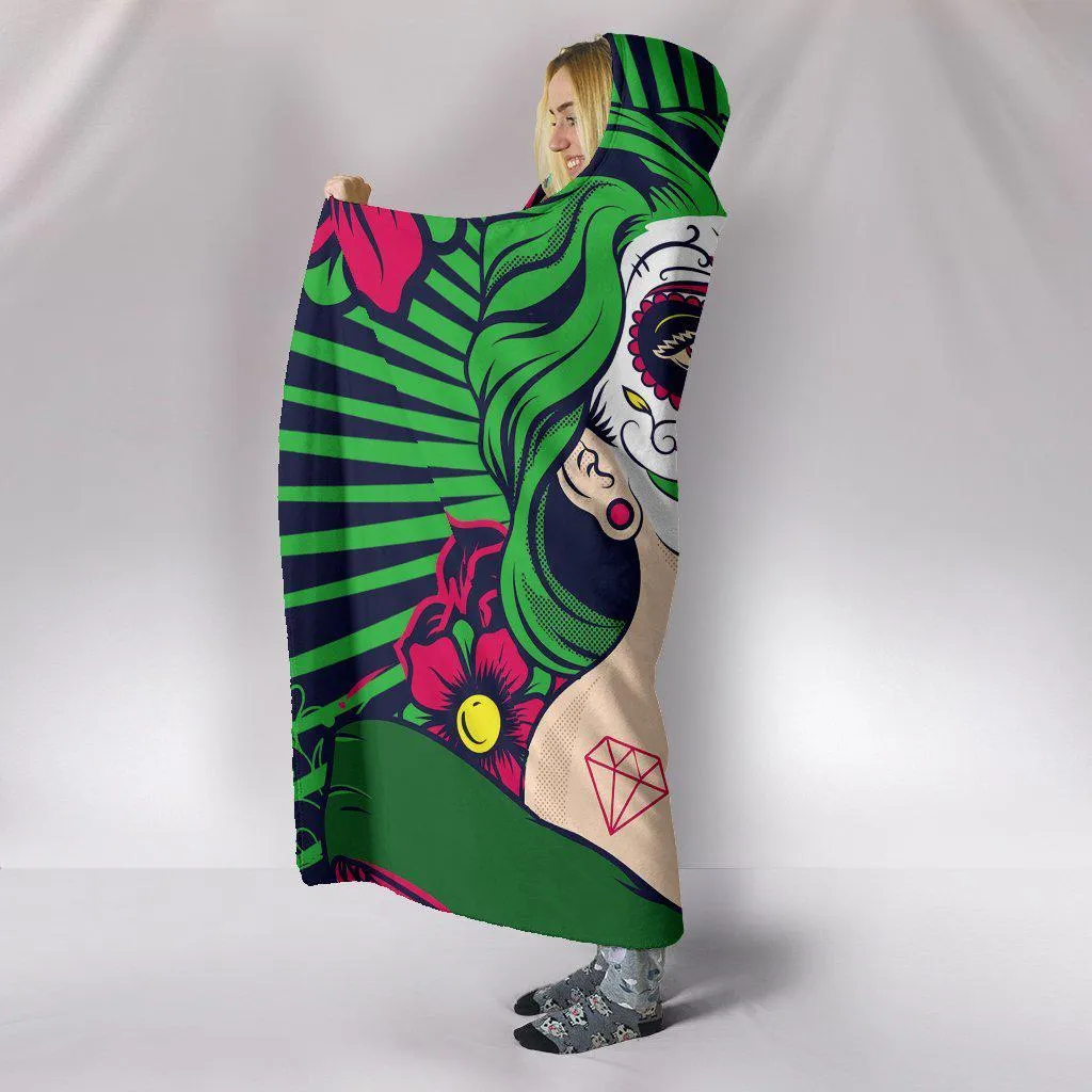 Sugar Skull Girl Hooded Blanket