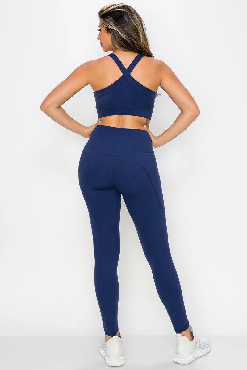 SUPER SOFT Sport Bra and Leggings Active Set with Pockets