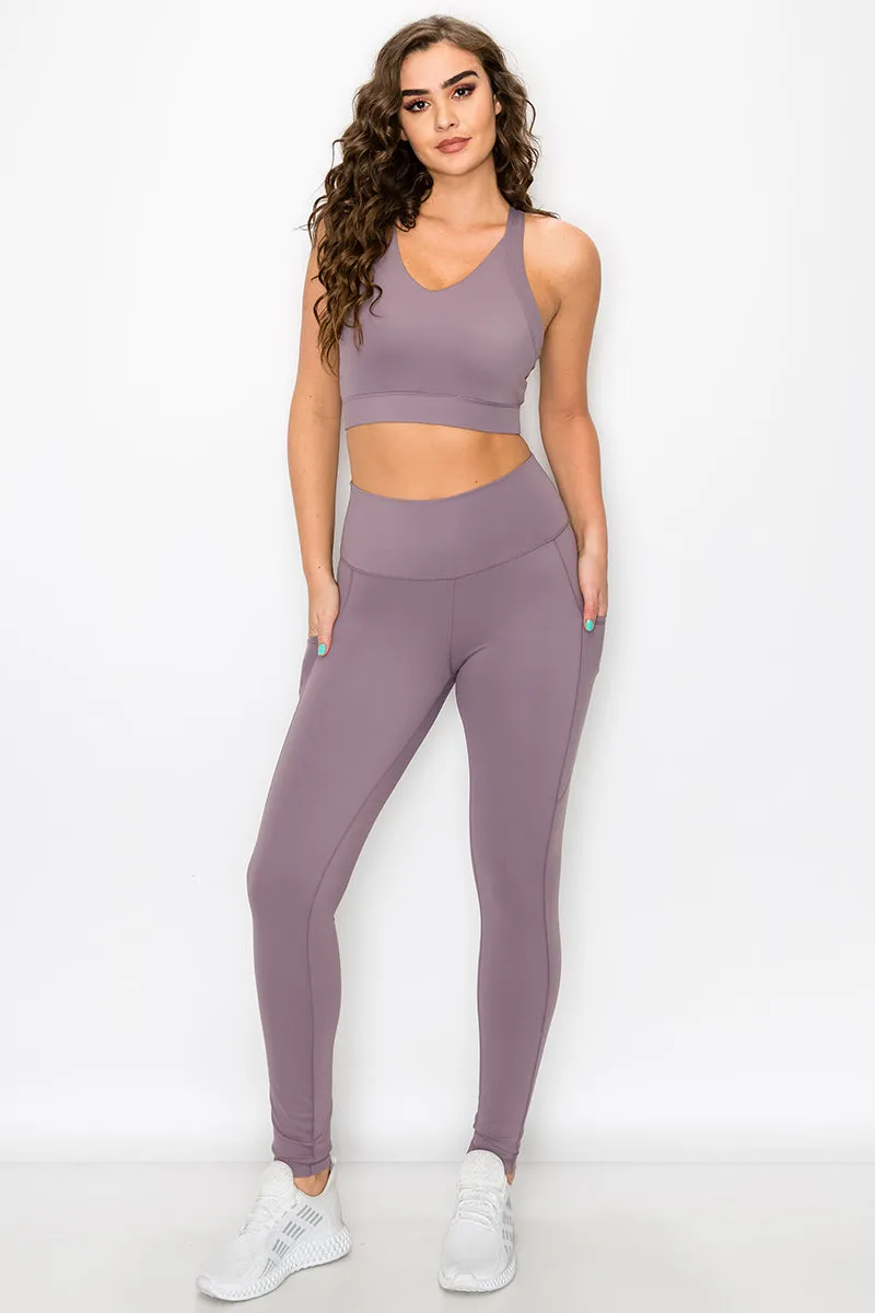 SUPER SOFT Sport Bra and Leggings Active Set with Pockets