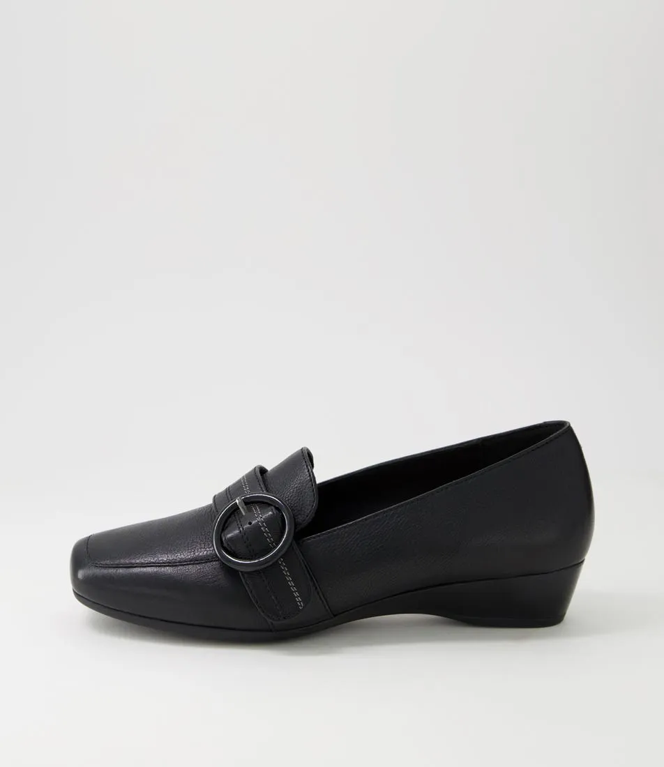 SUPERSOFT Racie2 Black Leather Wedges