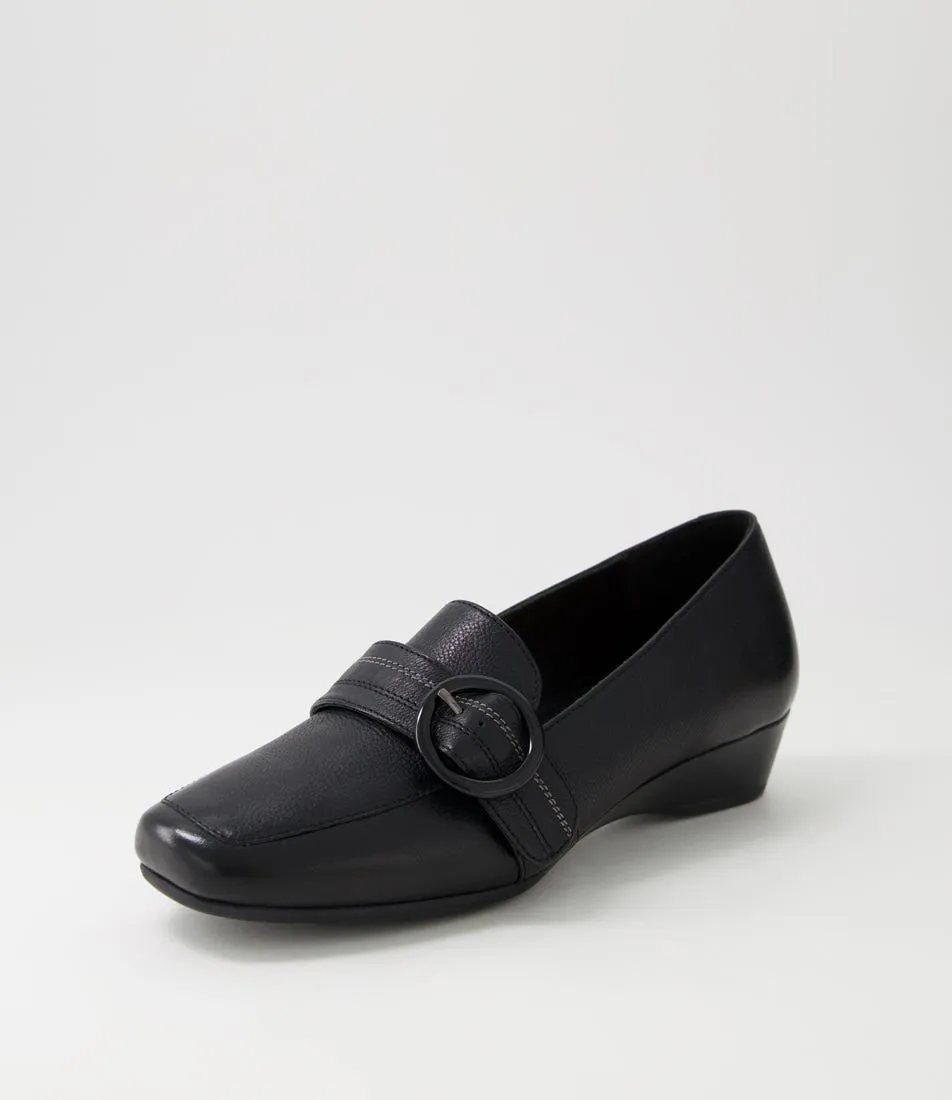 SUPERSOFT Racie2 Black Leather Wedges