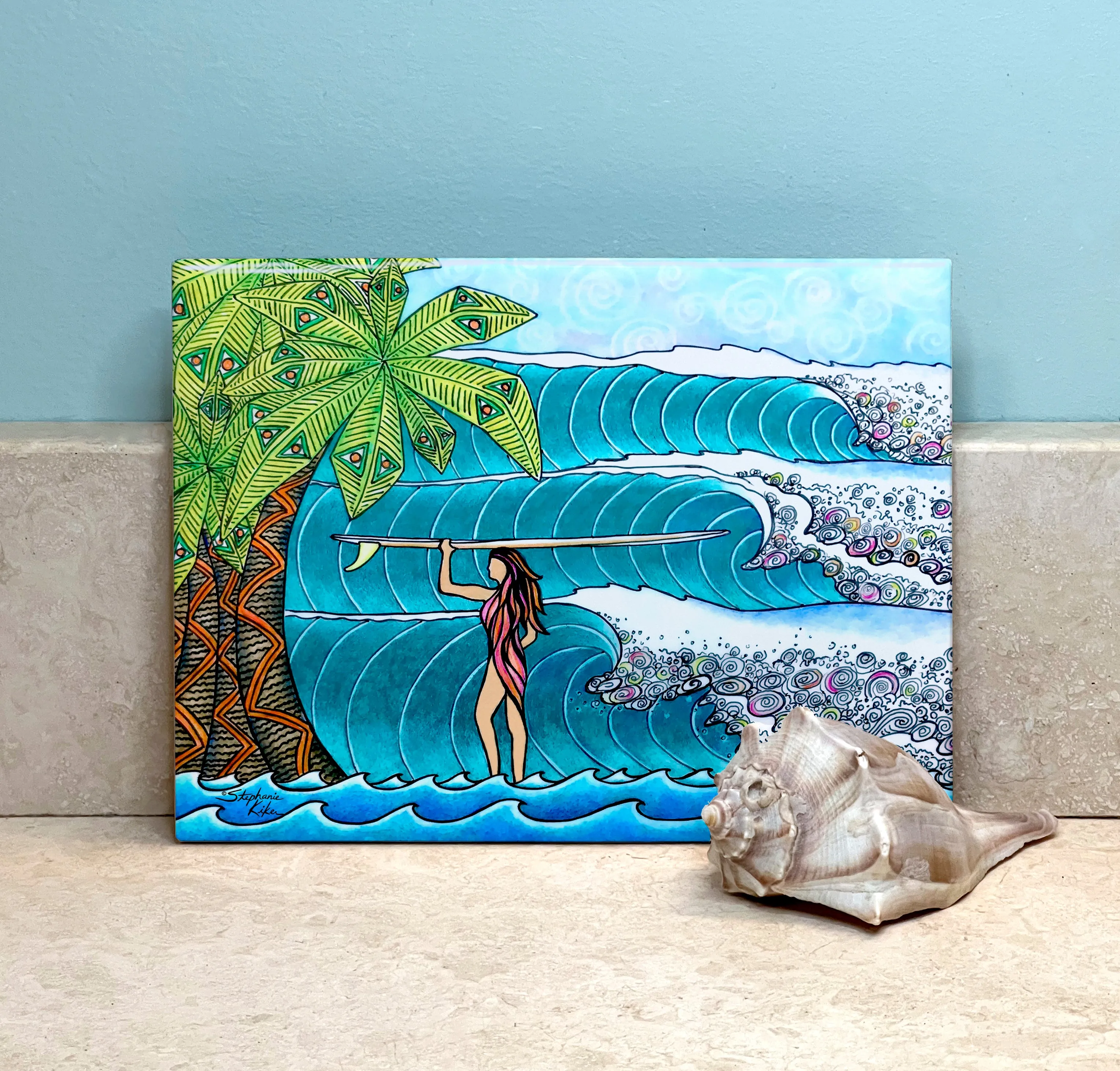 Surfer Girl Ceramic Tile