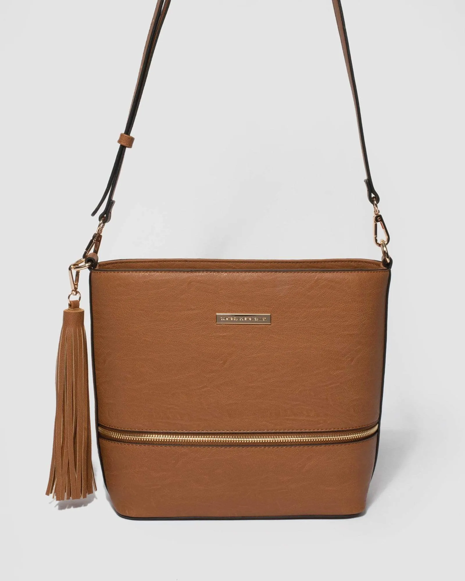 Tan Pia Tassel Medium Crossbody Bag