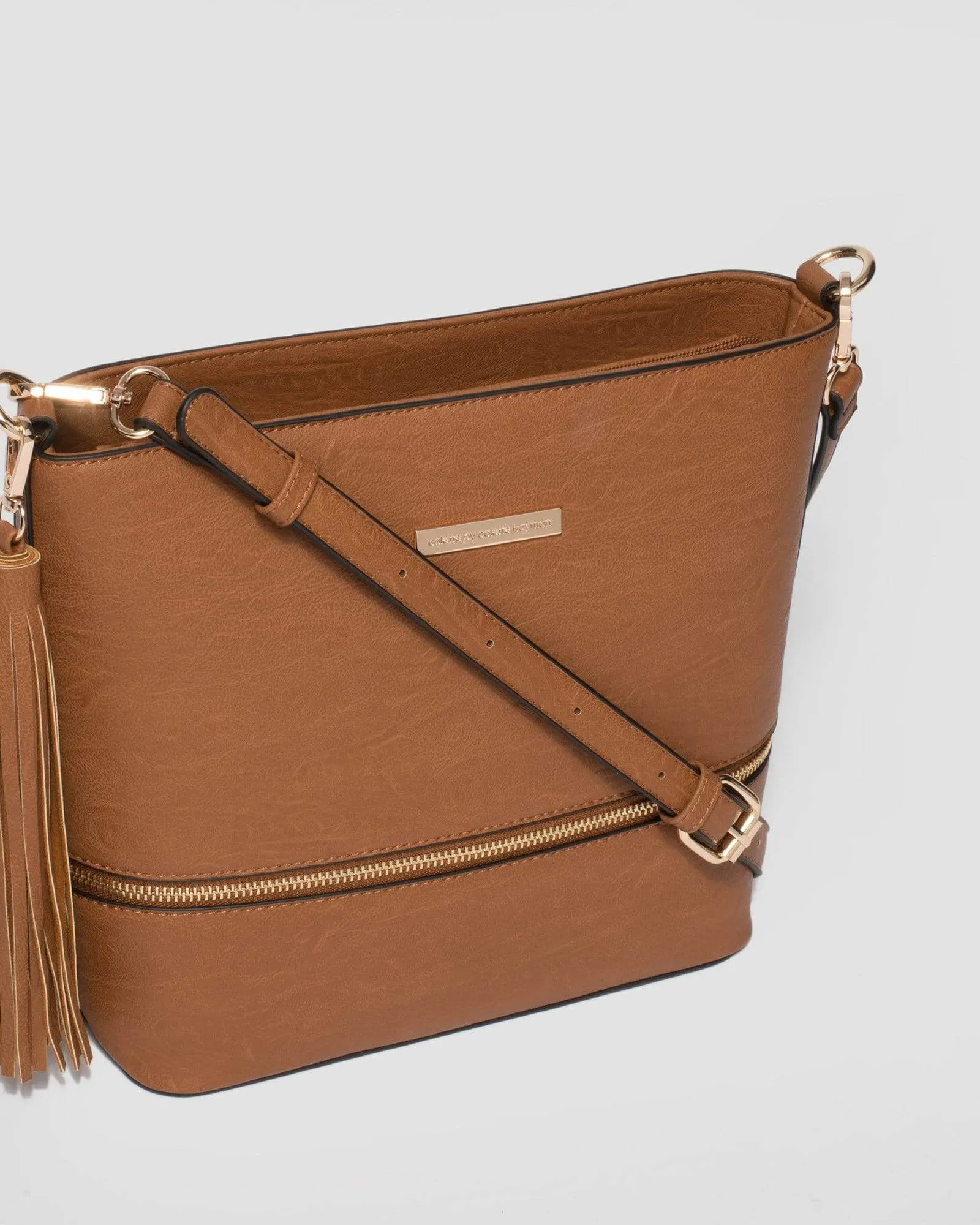 Tan Pia Tassel Medium Crossbody Bag