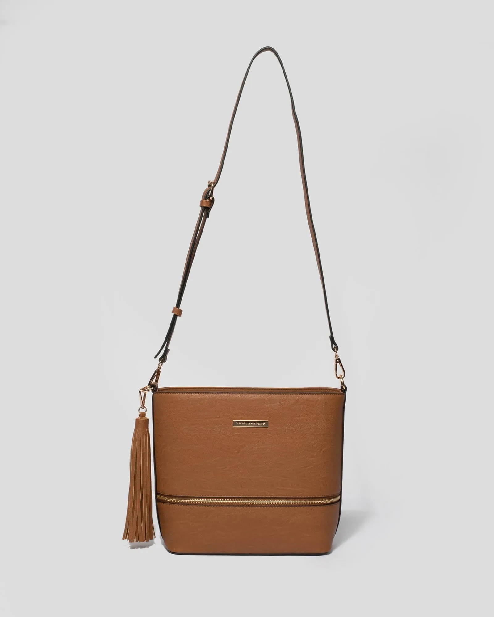 Tan Pia Tassel Medium Crossbody Bag