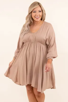 Taupe Dress with Smocked Details