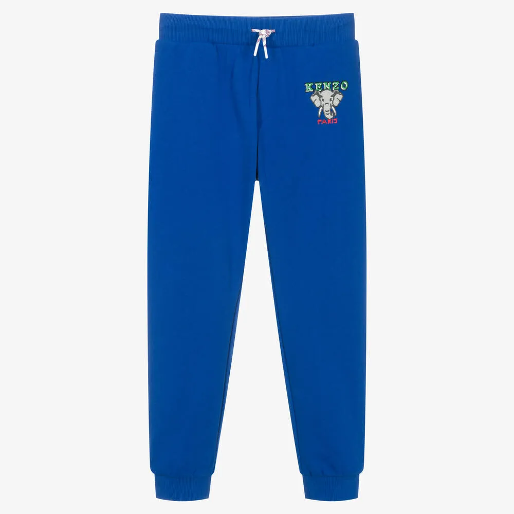 Teen Boys Blue Cotton Elephant Joggers