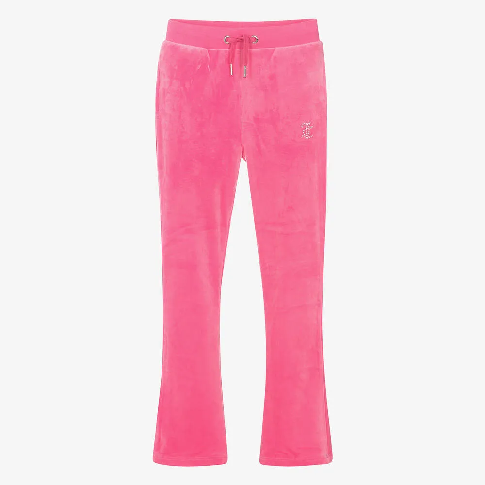 Teen Girls Bright Pink Flared Velour Joggers