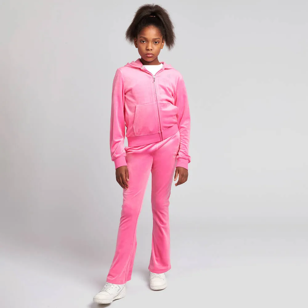 Teen Girls Bright Pink Flared Velour Joggers