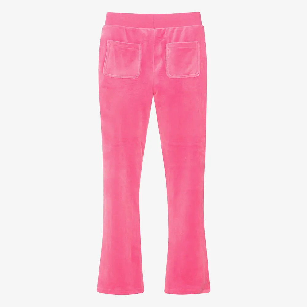 Teen Girls Bright Pink Flared Velour Joggers