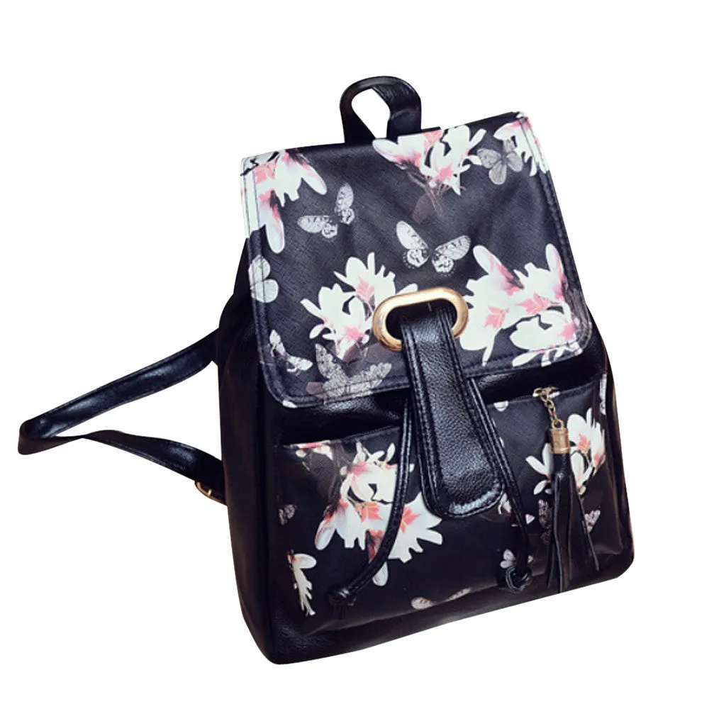 Teenage School Backpack: Faux Leather Laptop Bag with Korean Print Design, Travel Rucksack for Girls.