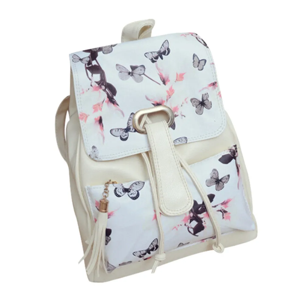 Teenage School Backpack: Faux Leather Laptop Bag with Korean Print Design, Travel Rucksack for Girls.