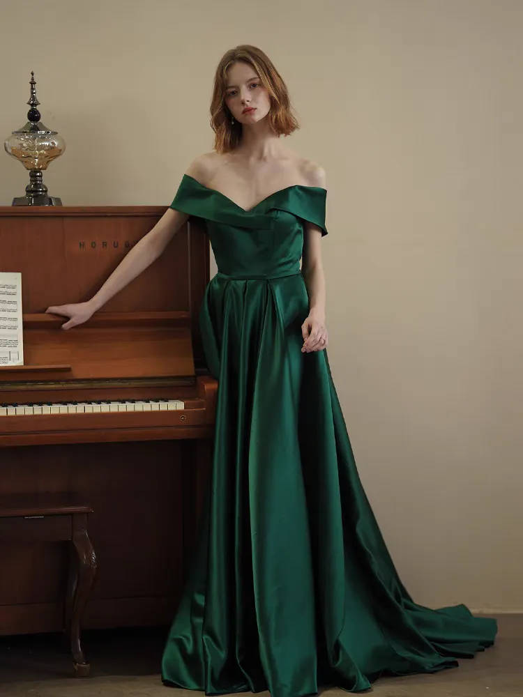 Off Shoulder Green Gown - Yasbelle