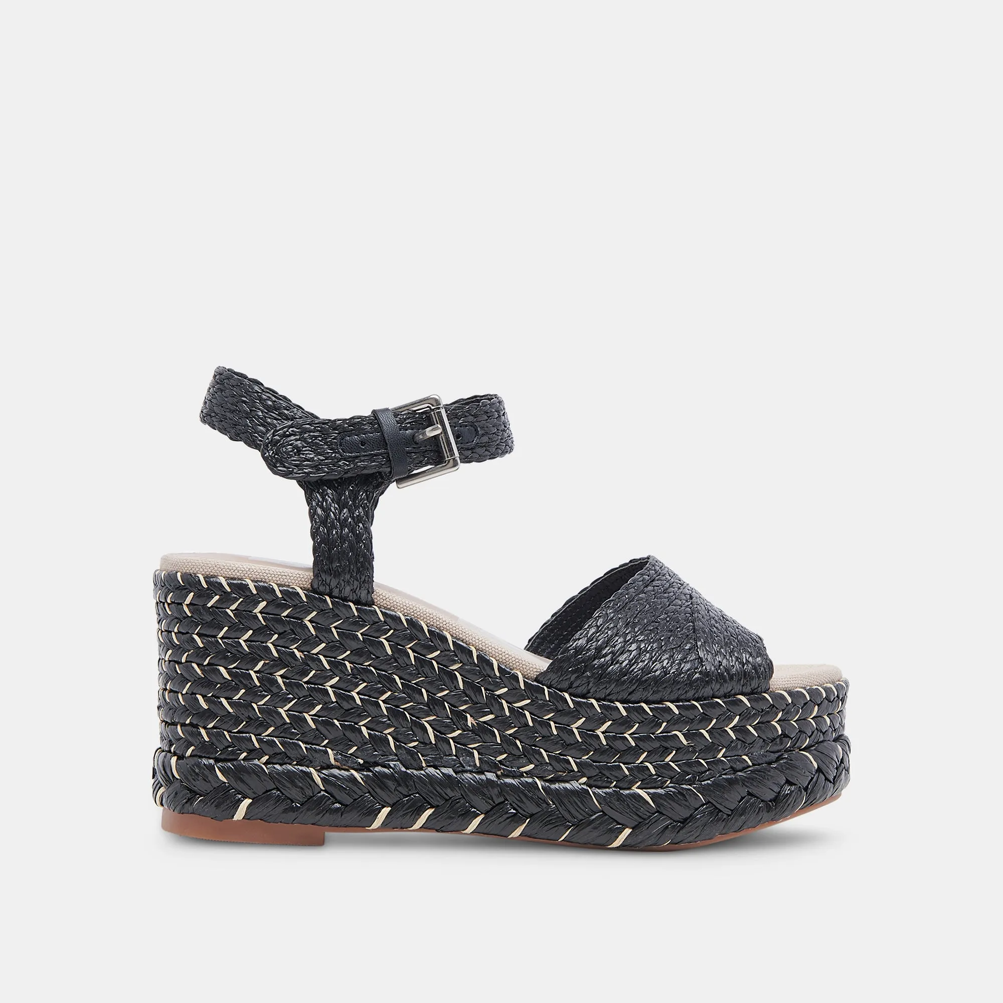 Black Raffia Tiago Wedge Sandals