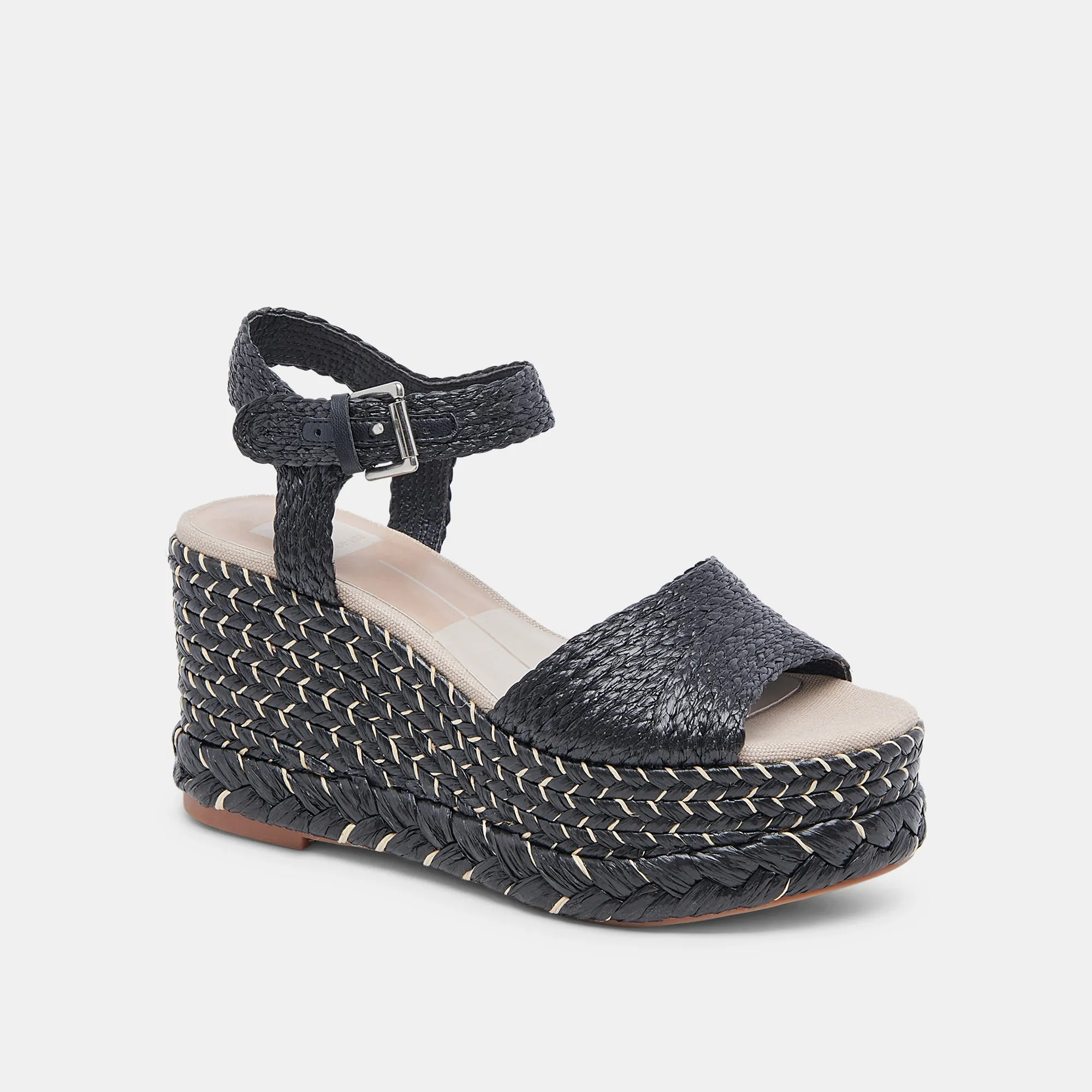 Black Raffia Tiago Wedge Sandals