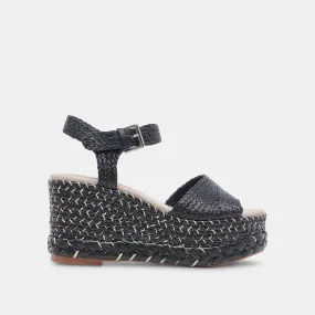 Black Raffia Tiago Wedge Sandals