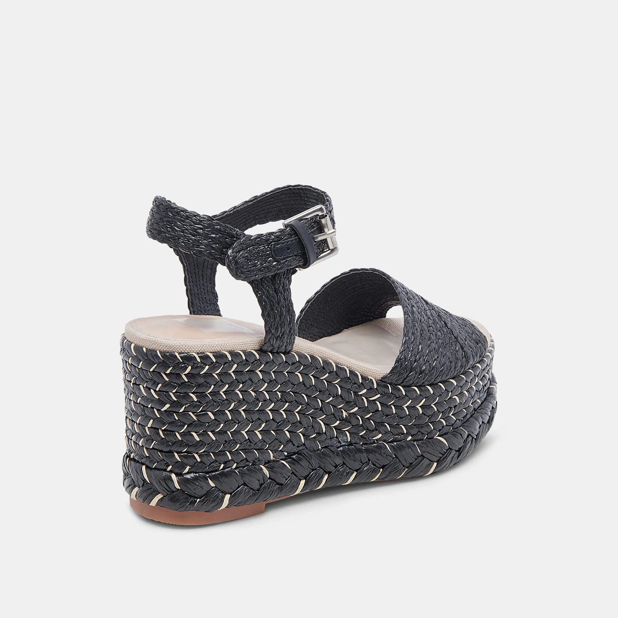 Black Raffia Tiago Wedge Sandals