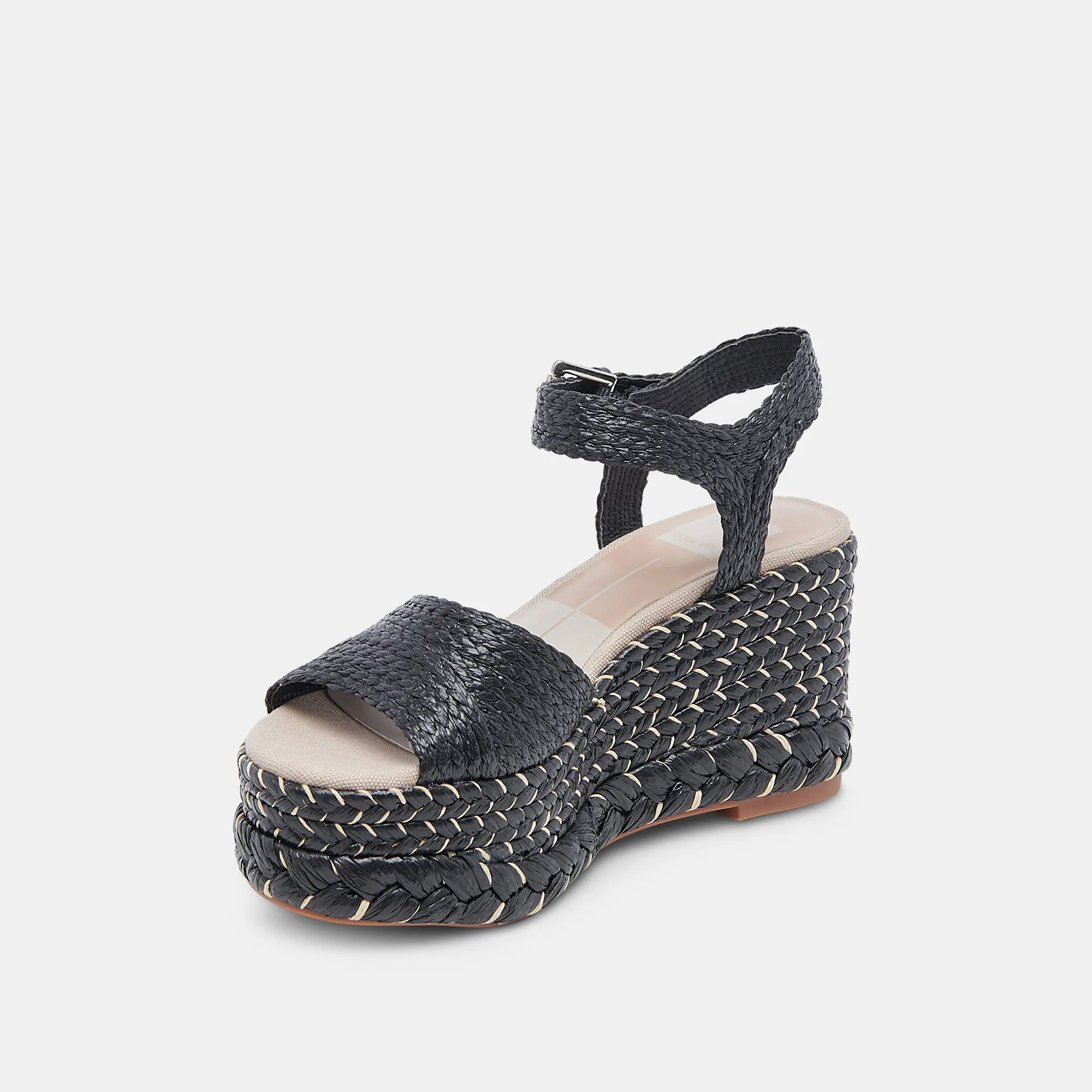 Black Raffia Tiago Wedge Sandals