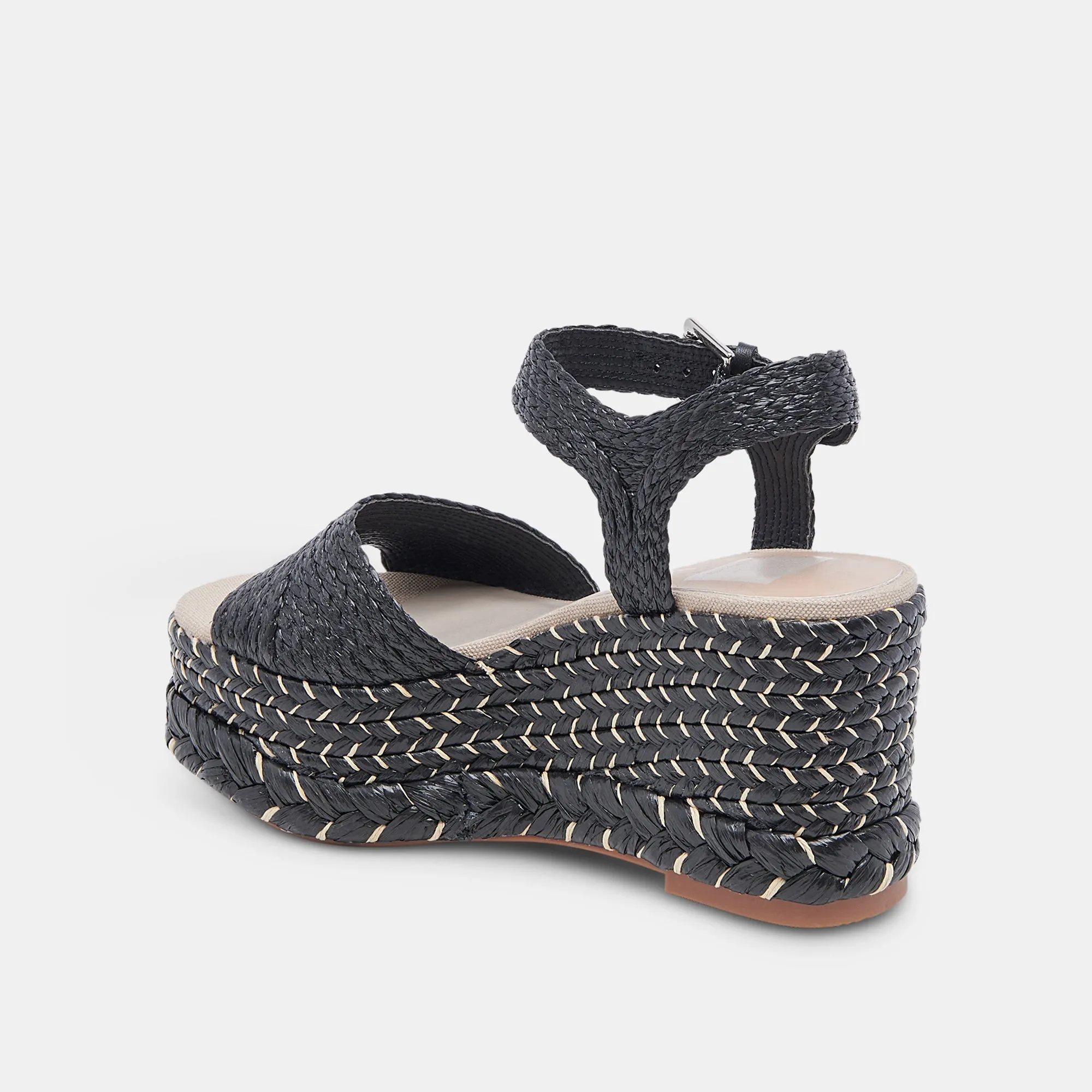 Black Raffia Tiago Wedge Sandals