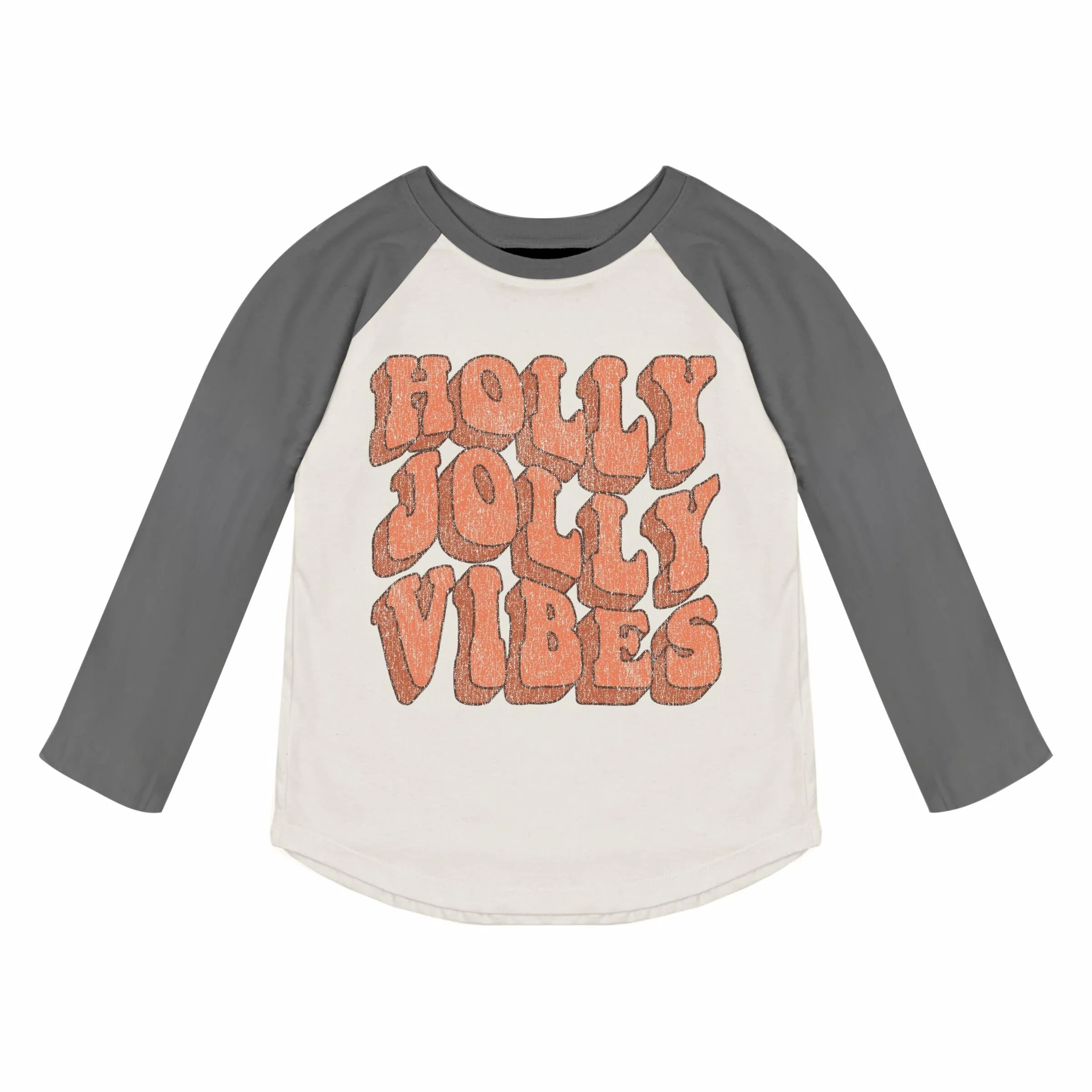 Holly Jolly Long Sleeve Tee - Natural/Faded Black