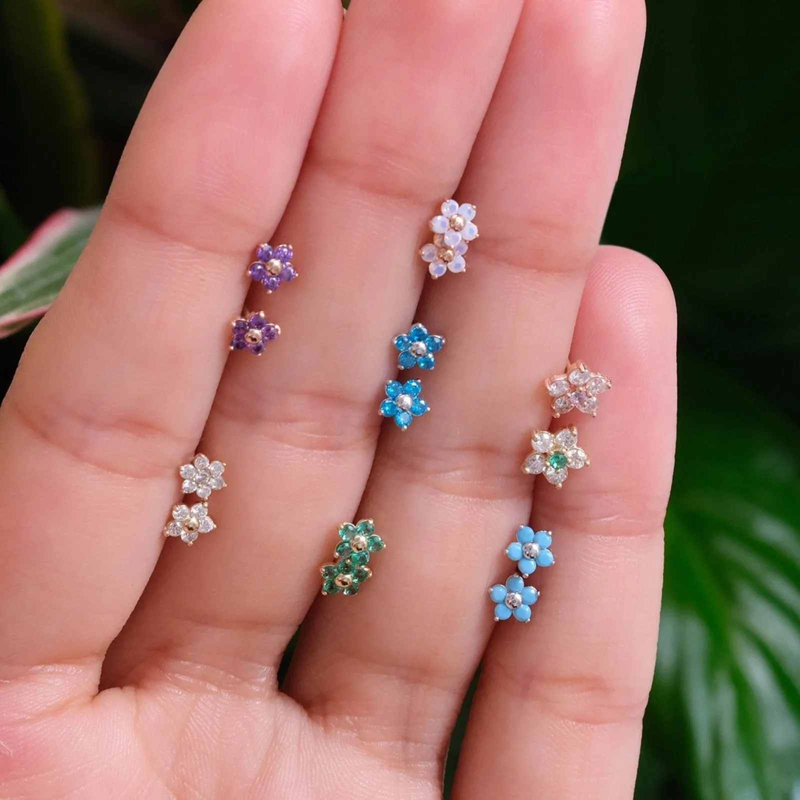 Turquoise Blue Floral Stud Earring