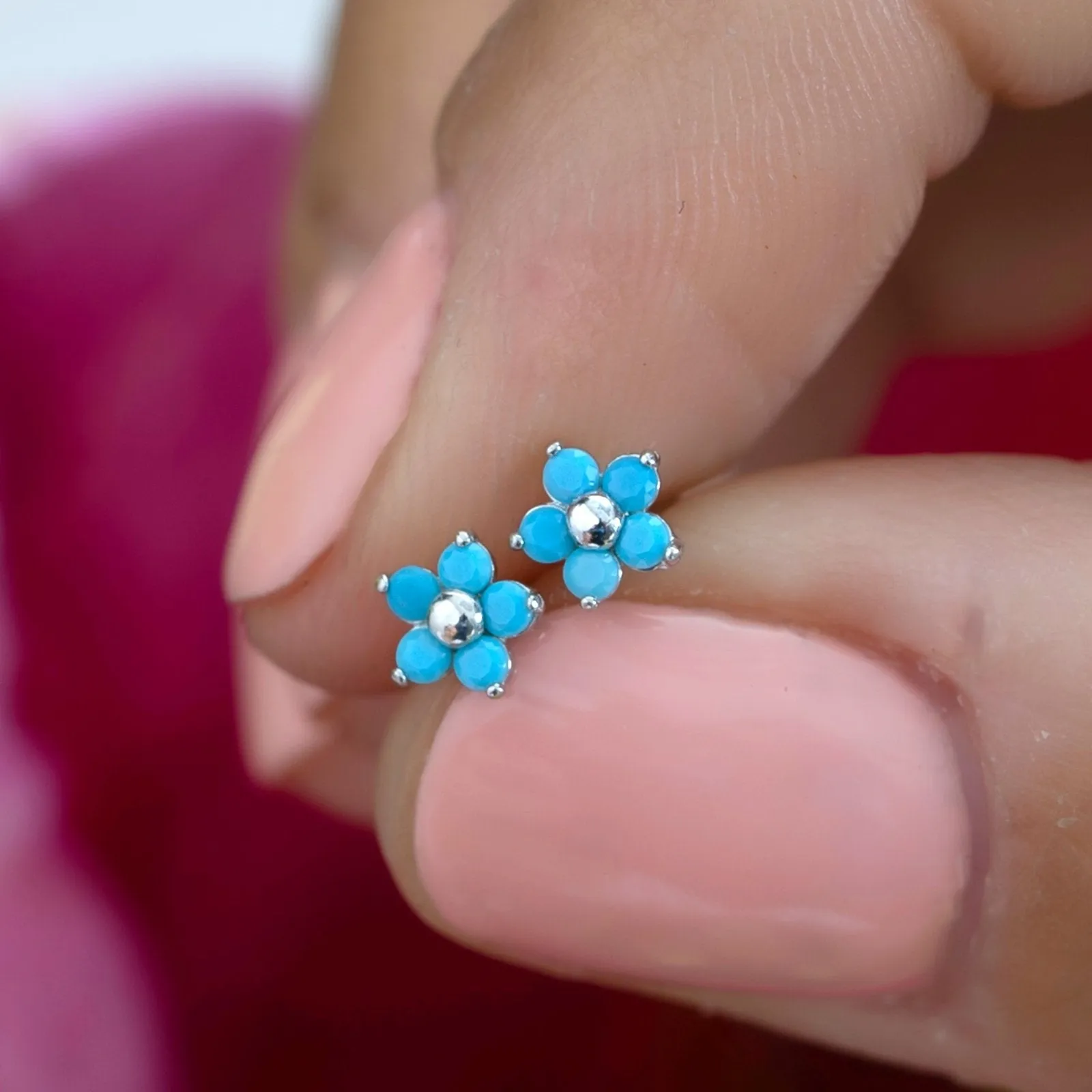 Turquoise Blue Floral Stud Earring