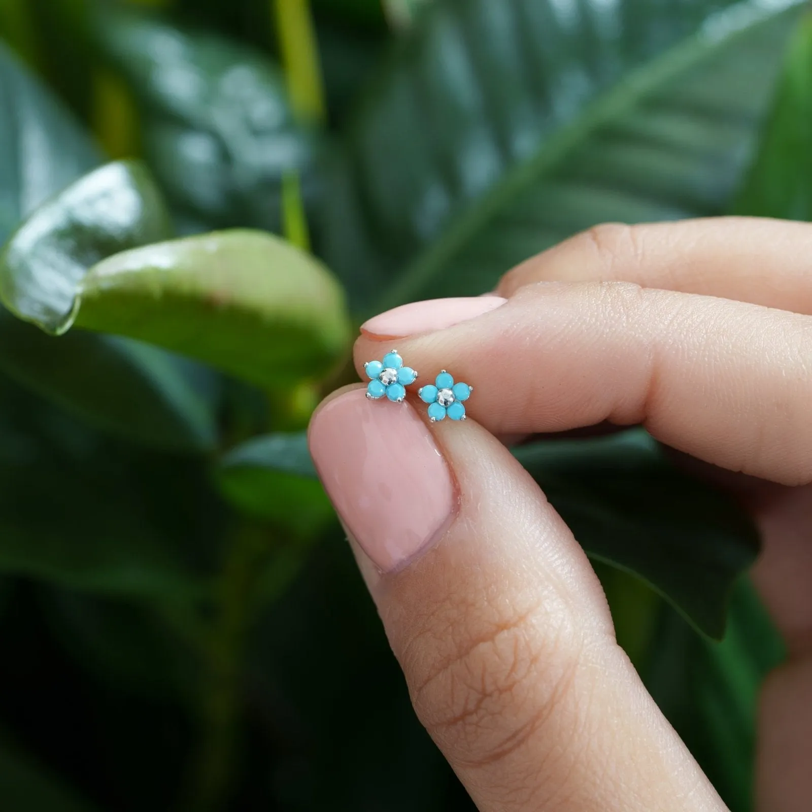 Turquoise Blue Floral Stud Earring