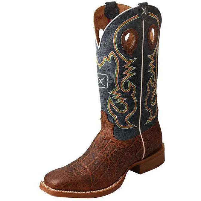 Twisted X Men's Ruff Stock Boot - Cognac Elephant Print Blue